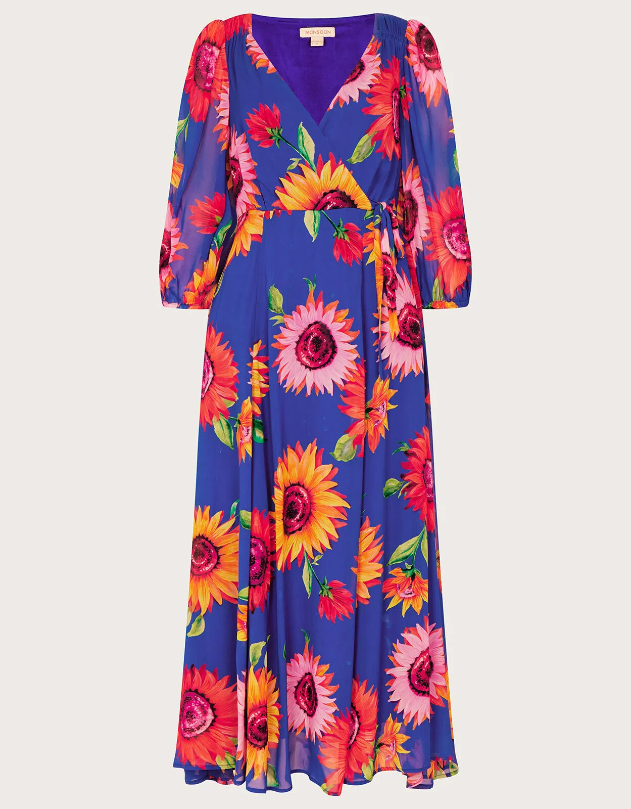 Francesca Floral Print Wrap Dress in Sustainable Viscose Blue