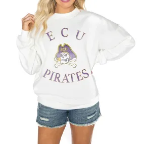 Gameday Couture ECU Pirates Women's White Good Vibes Premium Fleece Drop Shoulder Pullover Sweatshirt