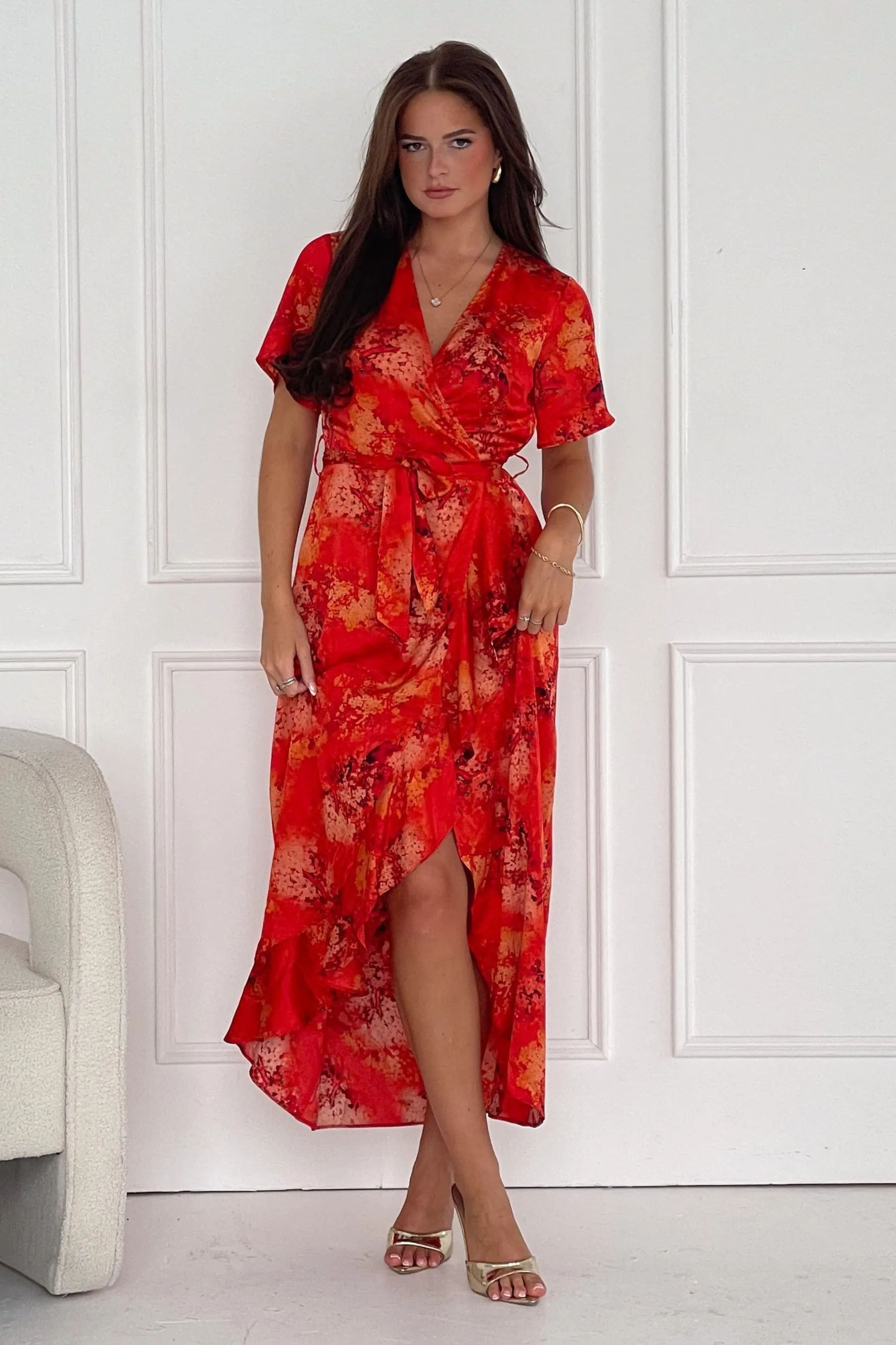 Girl In Mind Orange/Red Farren Wrap Maxi Dress