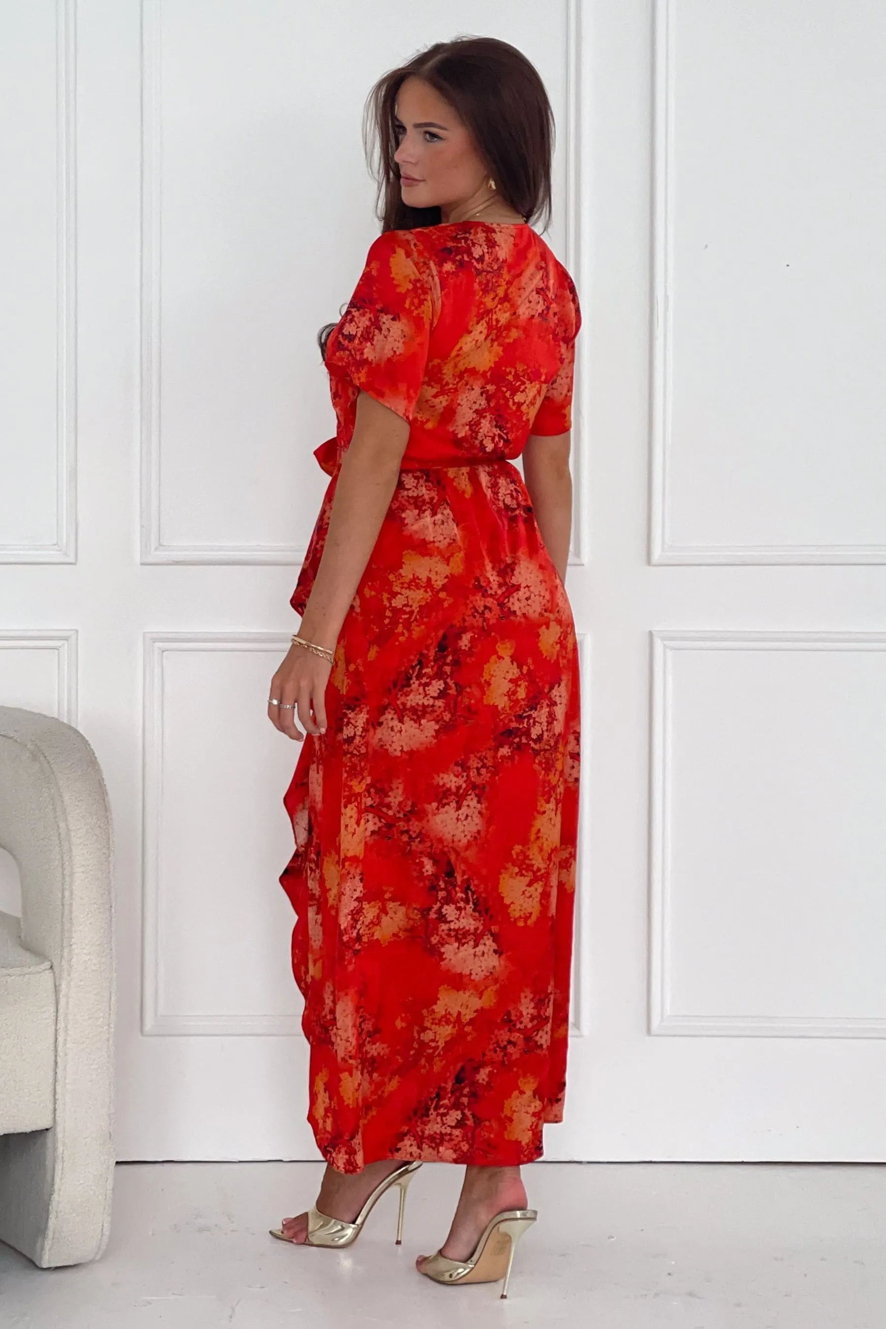 Girl In Mind Orange/Red Farren Wrap Maxi Dress