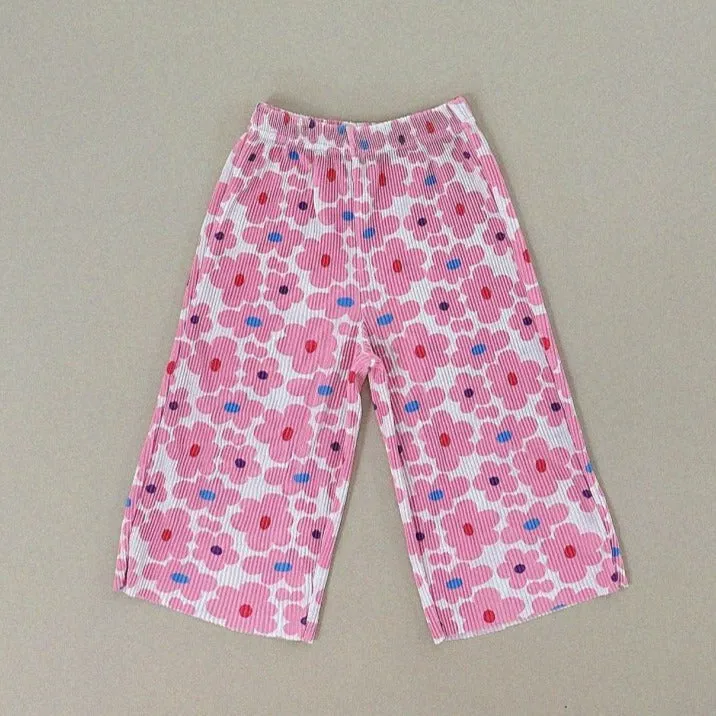 Girls Floral Pleated Wide Leg Pants - Pink Floral (1-6yrs)