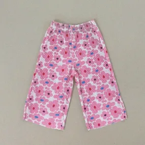 Girls Floral Pleated Wide Leg Pants - Pink Floral (1-6yrs)