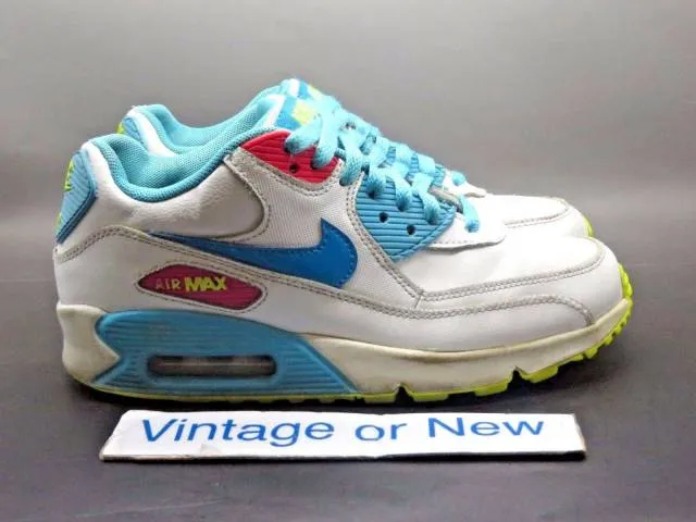 Girls nike air max '90 white lagoon blue volt clear water running sz 4y