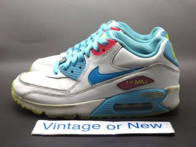 Girls nike air max '90 white lagoon blue volt clear water running sz 4y