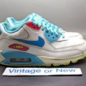 Girls nike air max '90 white lagoon blue volt clear water running sz 4y