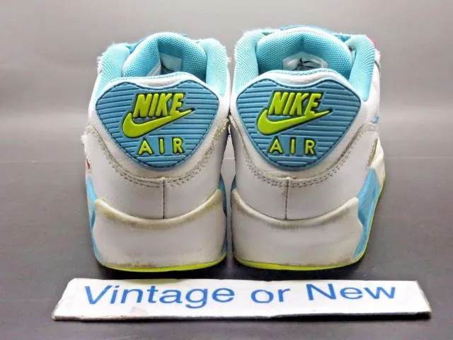 Girls nike air max '90 white lagoon blue volt clear water running sz 4y