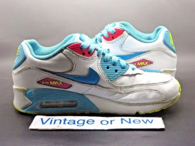 Girls nike air max '90 white lagoon blue volt clear water running sz 4y