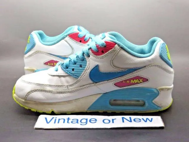 Girls nike air max '90 white lagoon blue volt clear water running sz 4y