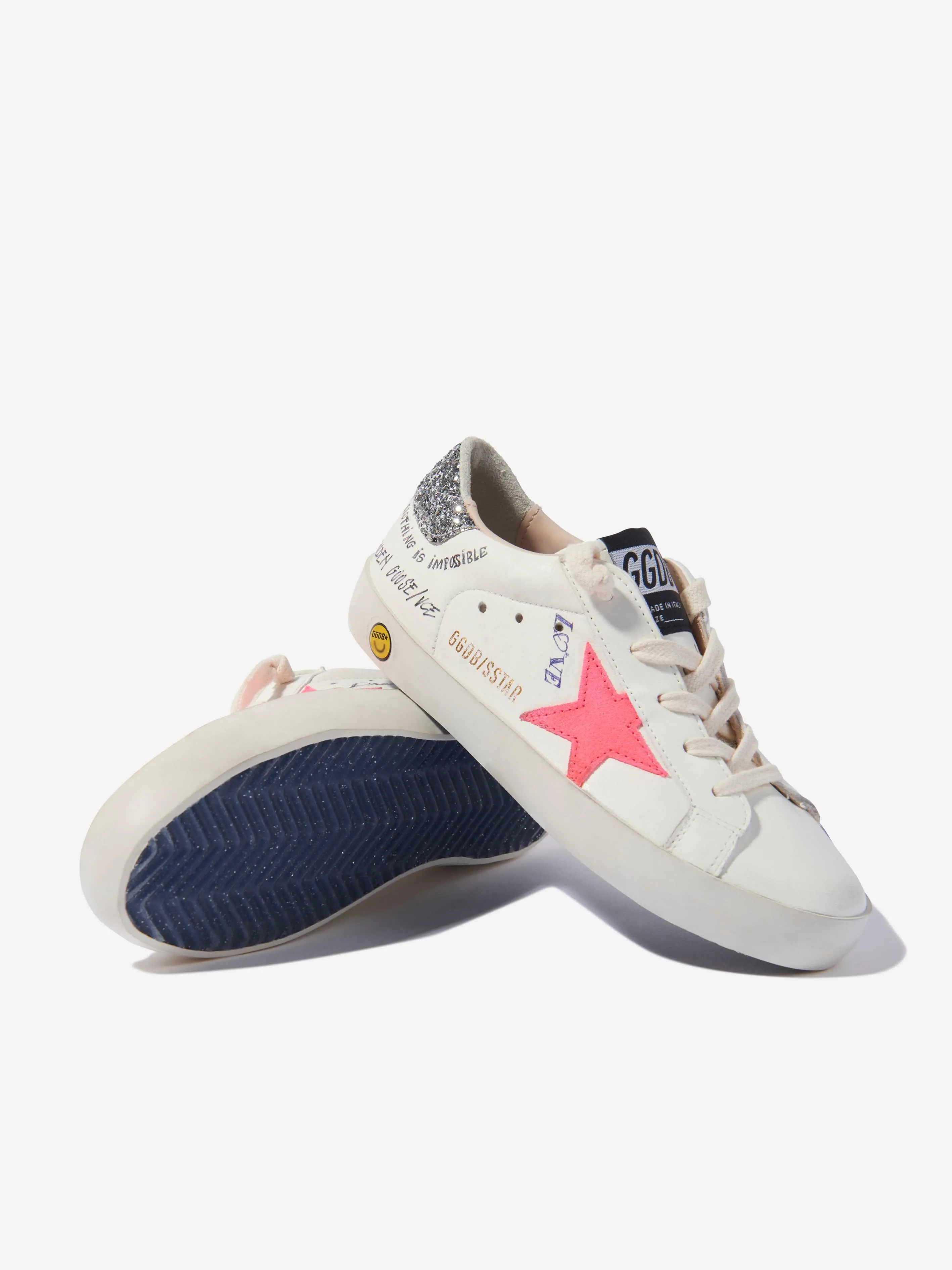 Golden Goose Girls Leather Super Star Journey Print Trainers in White