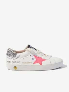 Golden Goose Girls Leather Super Star Journey Print Trainers in White