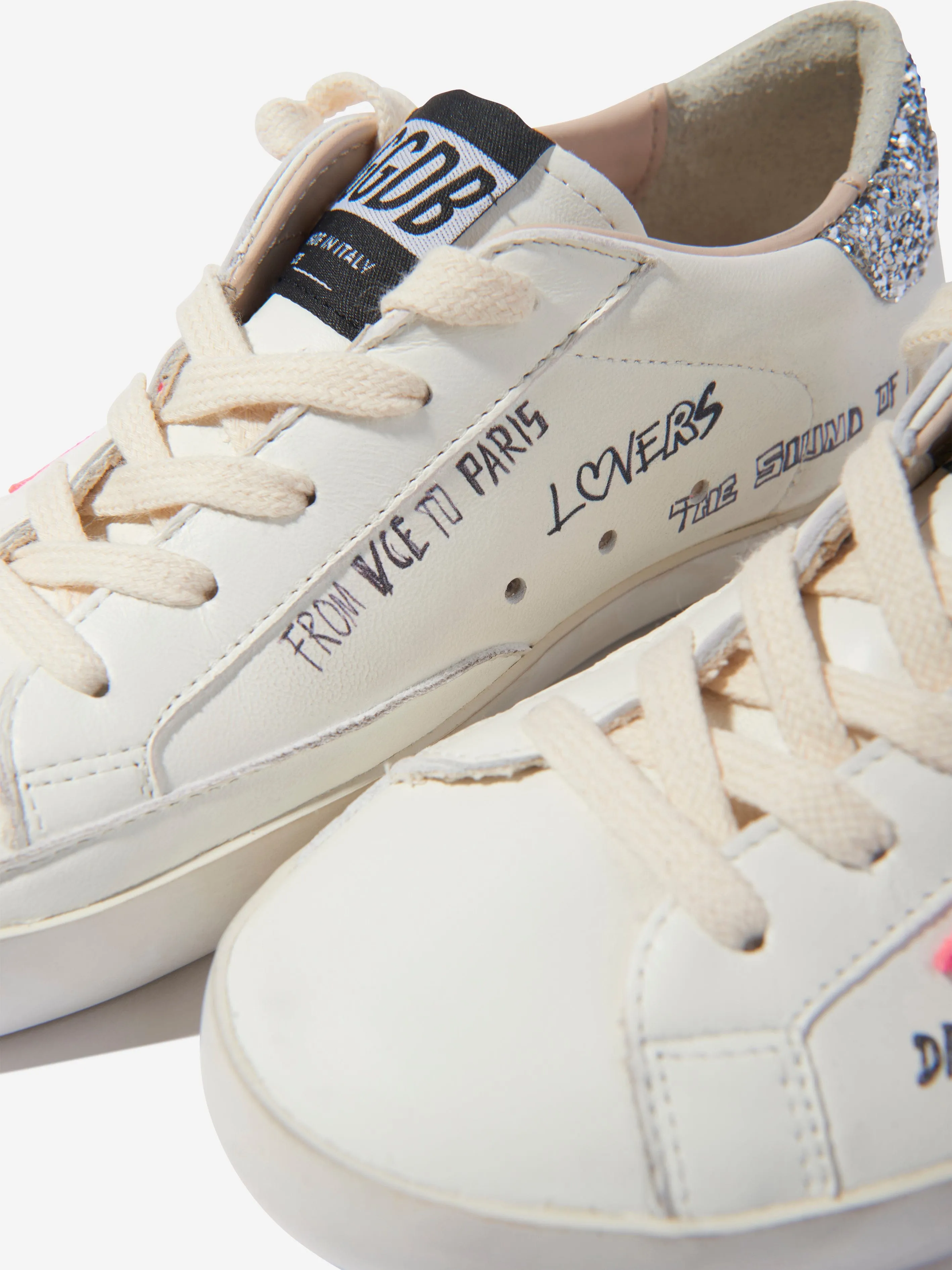 Golden Goose Girls Leather Super Star Journey Print Trainers in White