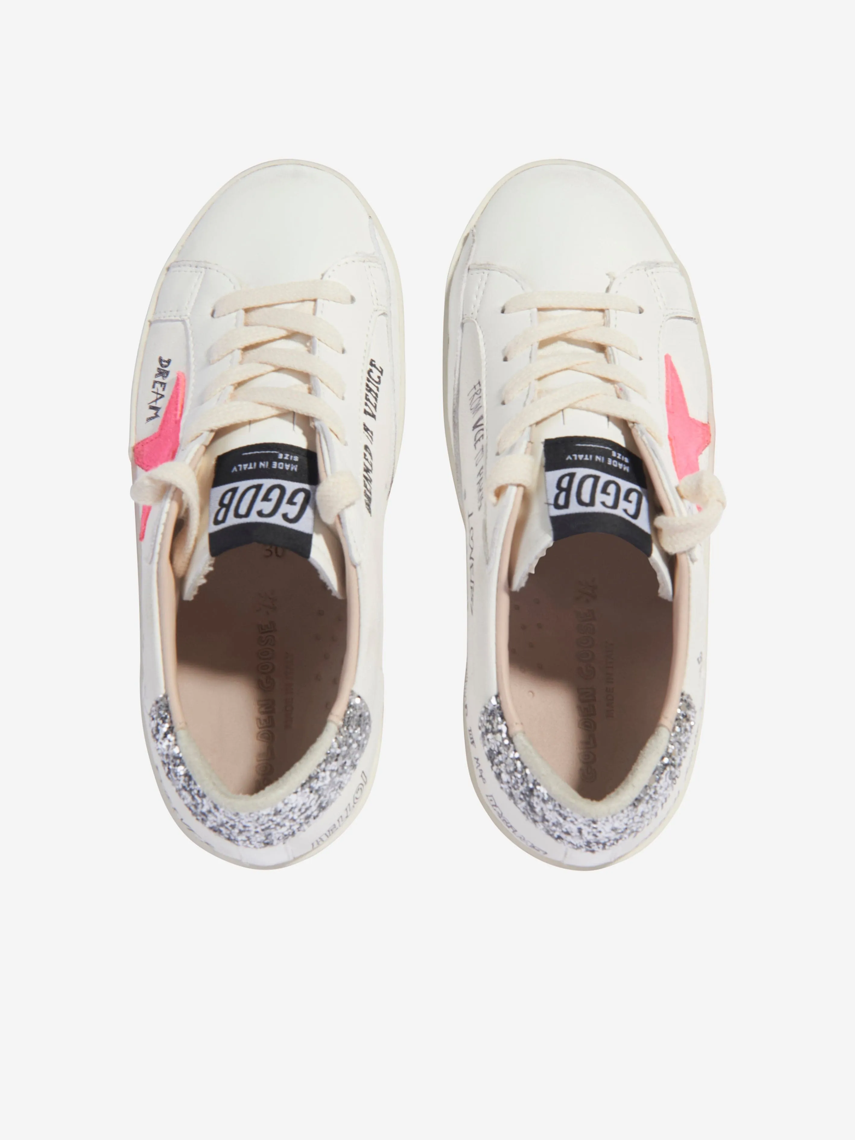 Golden Goose Girls Leather Super Star Journey Print Trainers in White