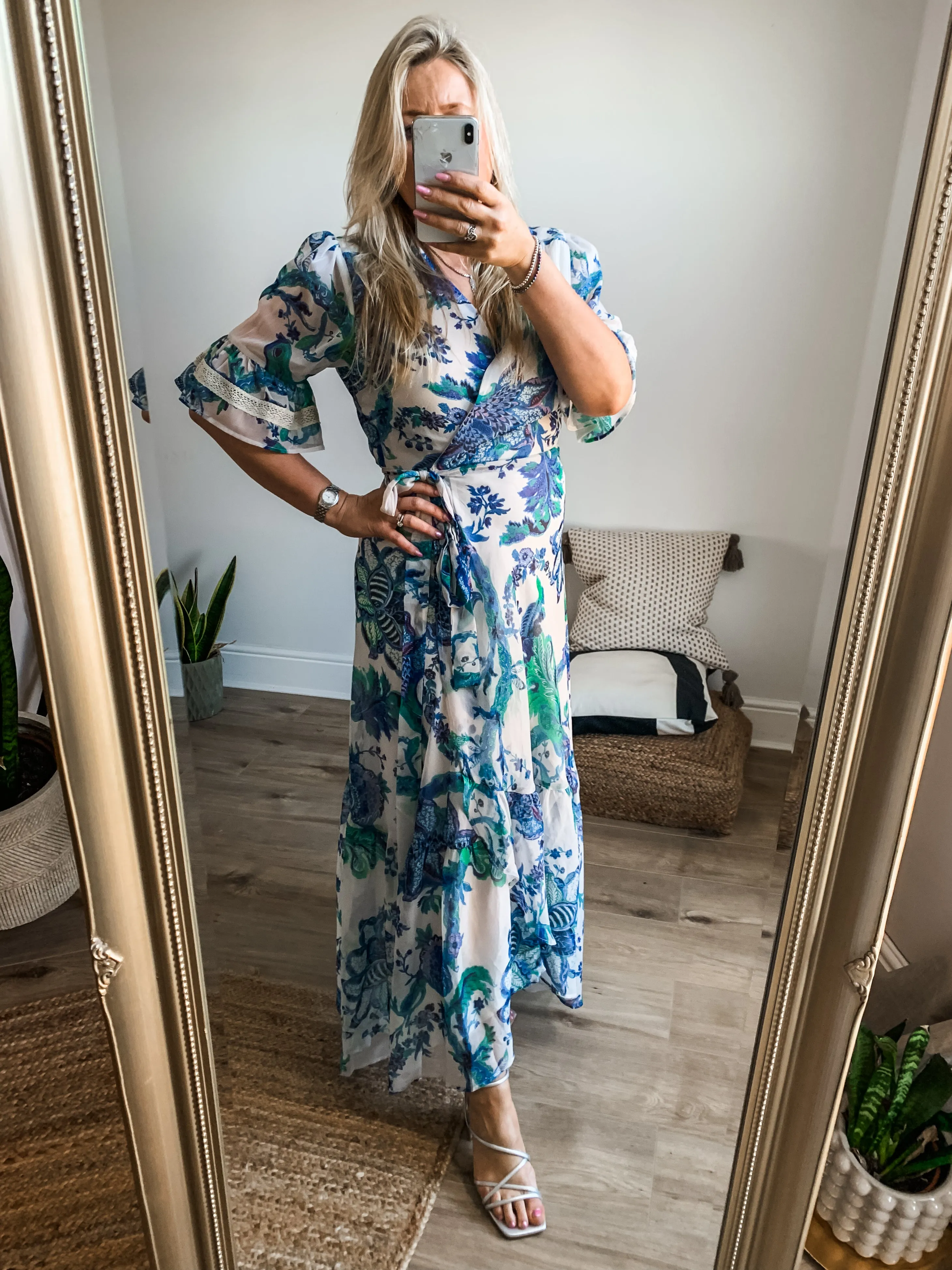 Hope & Ivy Catalina Flutter Sleeve Maxi Wrap Dress PREMIUM BRAND