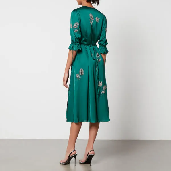 Hope & Ivy Harley Bead-Embellished Satin Midi Wrap Dress