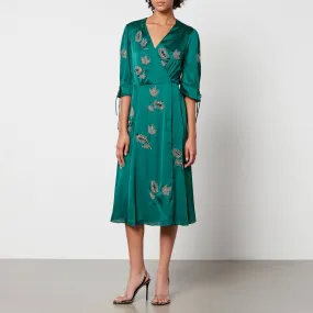 Hope & Ivy Harley Bead-Embellished Satin Midi Wrap Dress