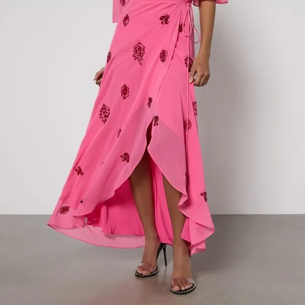 Hope & Ivy Hebe Embellished Chiffon Wrap Maxi Dress