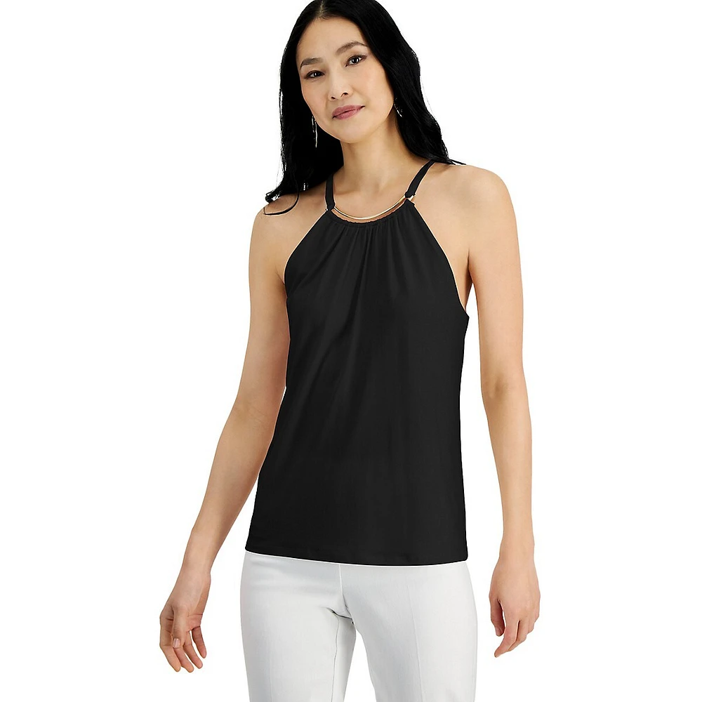 I.N.C International Concepts Petite Metallic-Bar Sleeveless Top