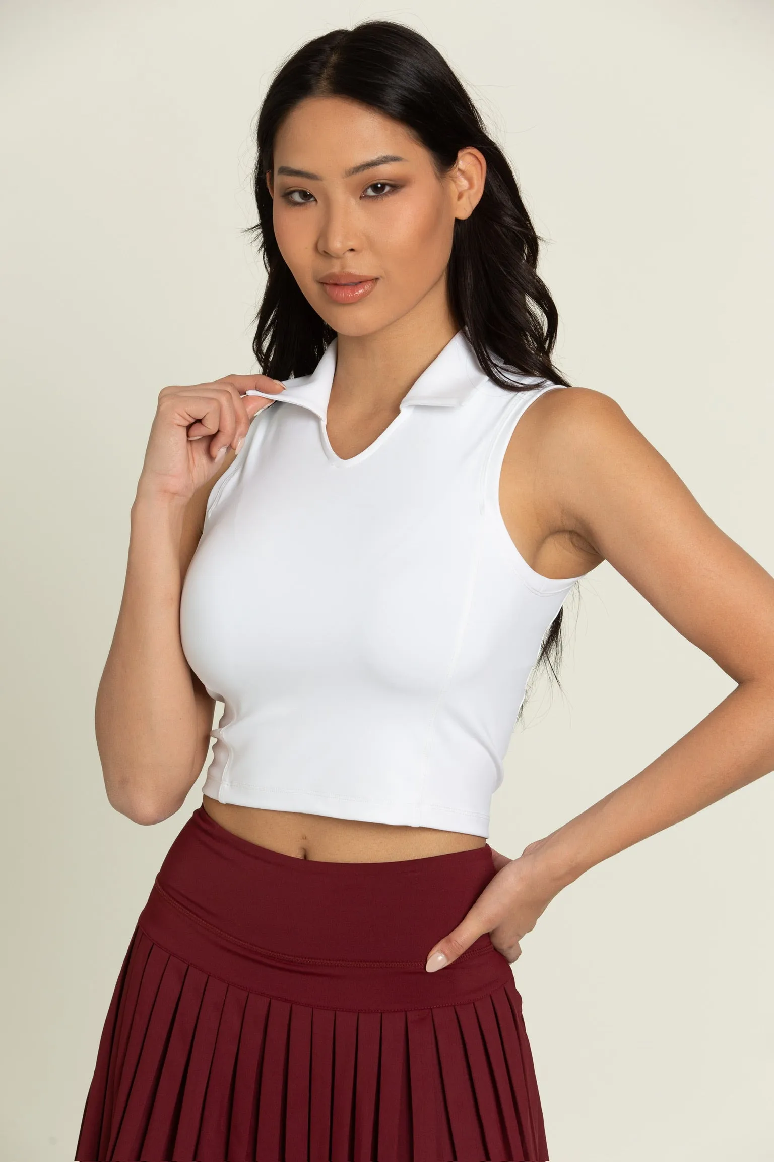 Ivory V-Neck Sleeveless Polo Top