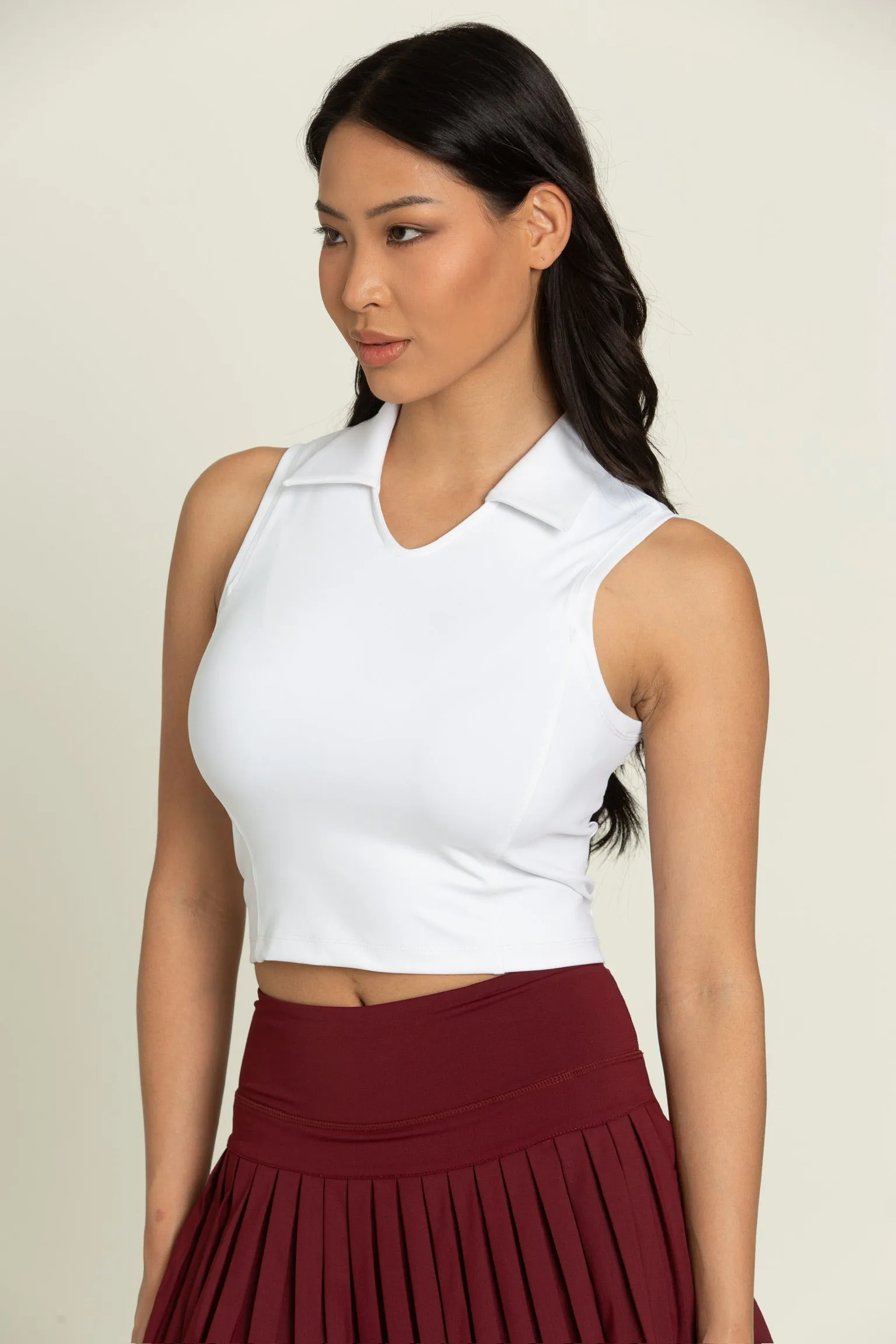 Ivory V-Neck Sleeveless Polo Top