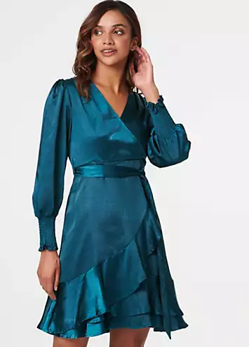 Izabel London Satin Frill Detail Wrap Dress | Grattan