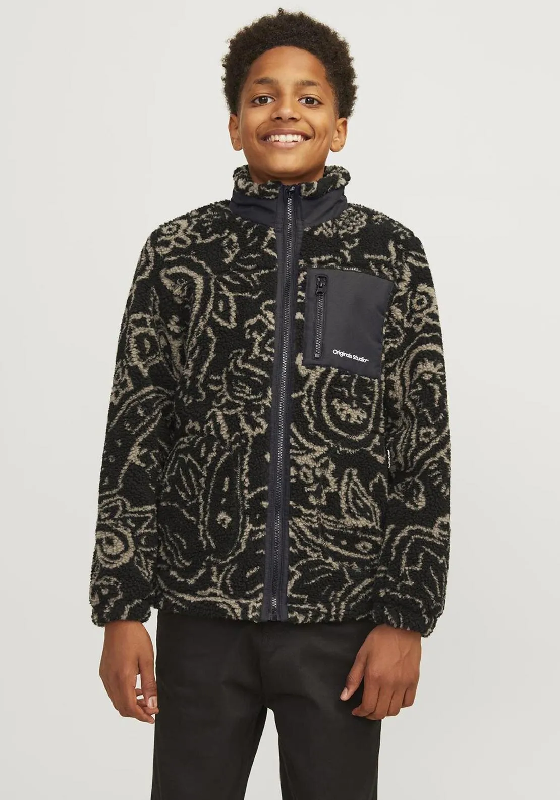 Jack & Jones Boys Vesterbro Teddy Jacket, Black Multi