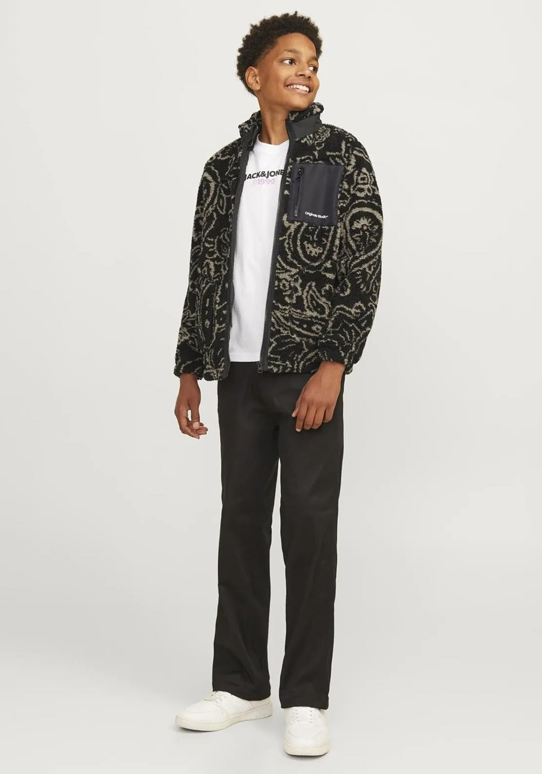 Jack & Jones Boys Vesterbro Teddy Jacket, Black Multi