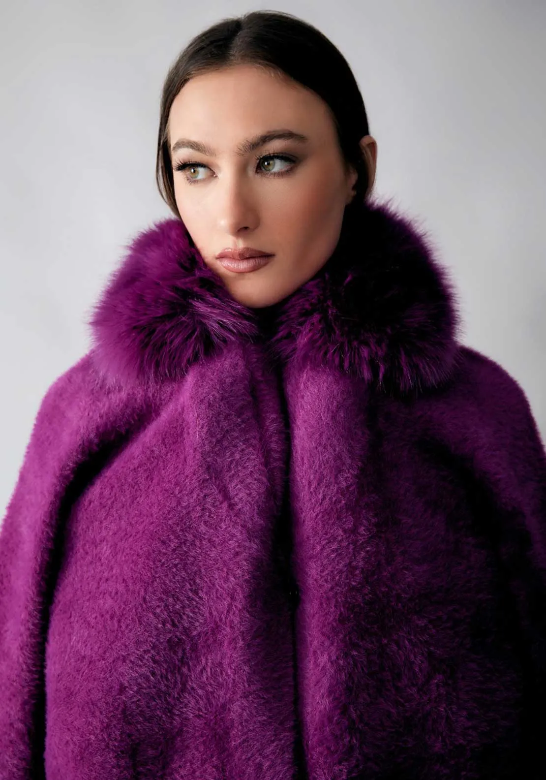 Joseph Ribkoff Faux Fur Fluffy Knit Jacket, Purple