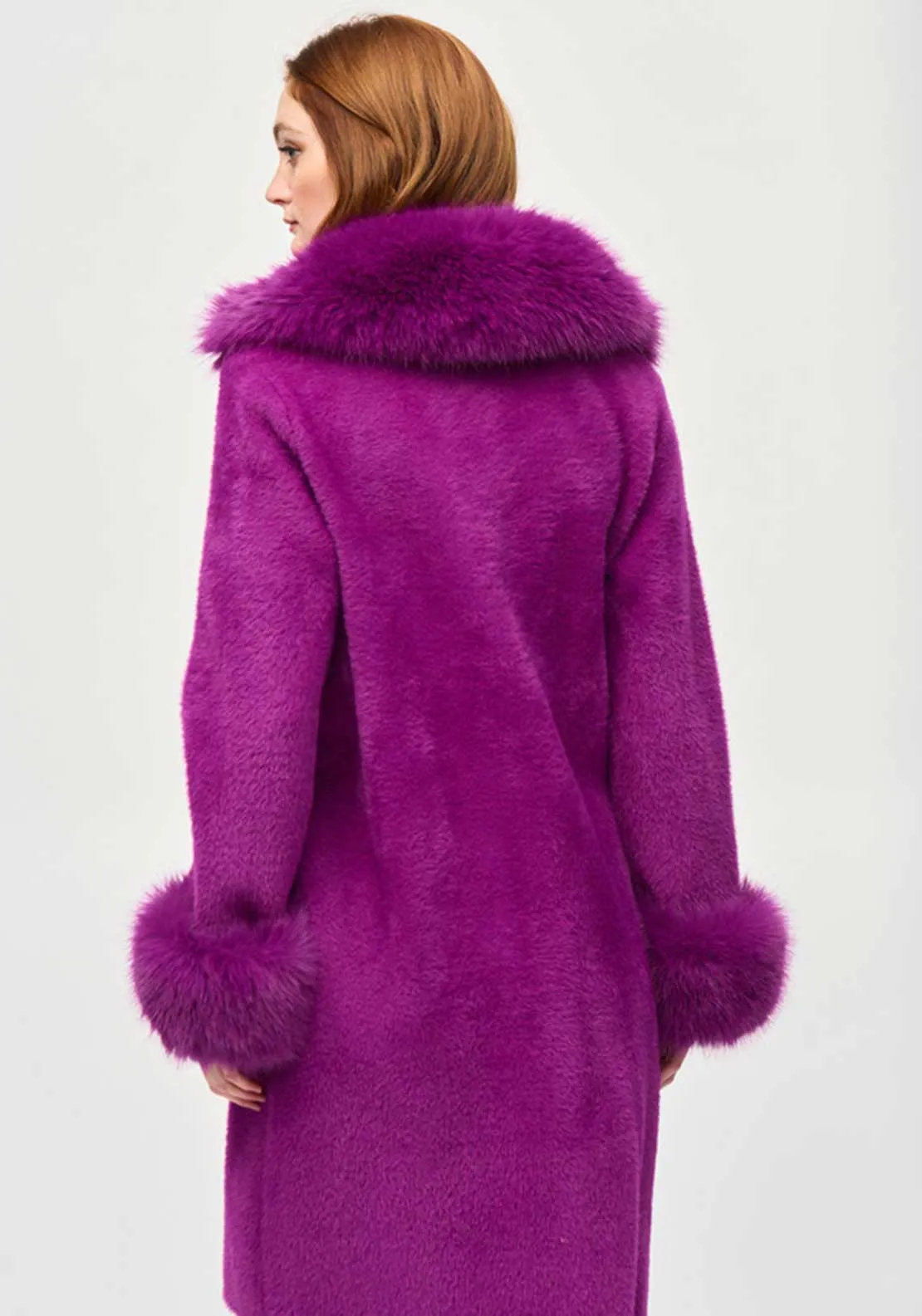 Joseph Ribkoff Faux Fur Fluffy Knit Jacket, Purple