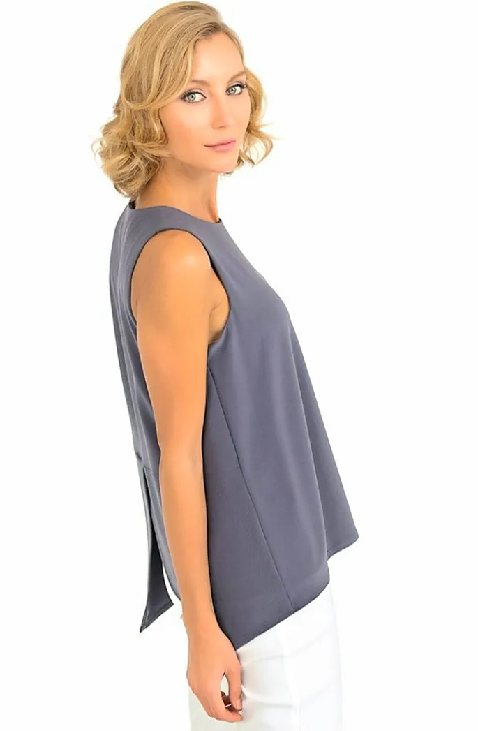 Joseph Ribkoff Sleeveless Round Neck Open Bottom Top