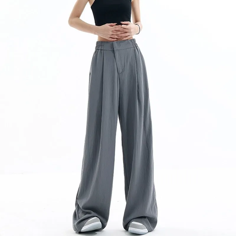 KEN STUDIO Tencel wide-leg suit pants for women summer thin pleated lazy design loose casual pants