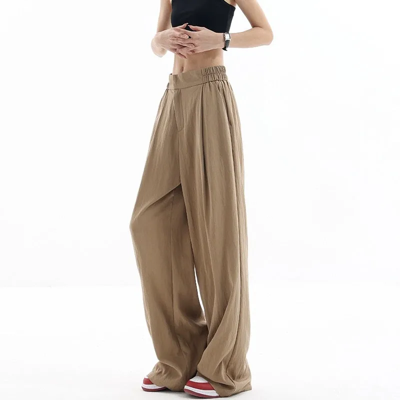 KEN STUDIO Tencel wide-leg suit pants for women summer thin pleated lazy design loose casual pants