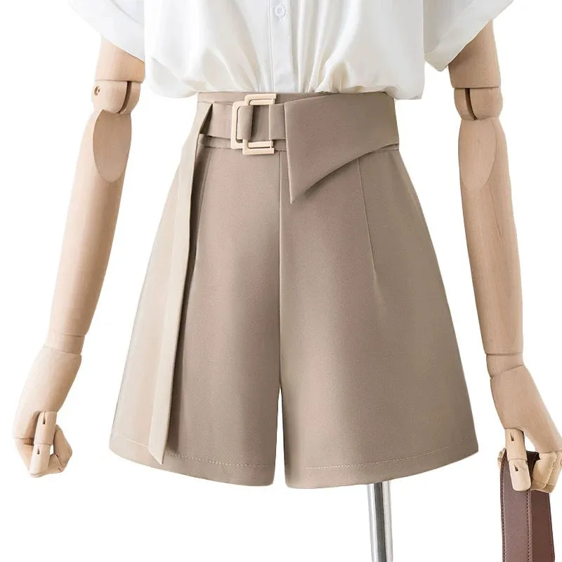 Khaki shorts summer women's thin 2022 new high-waisted casual a-line wide-leg pants for small people, loose and slim