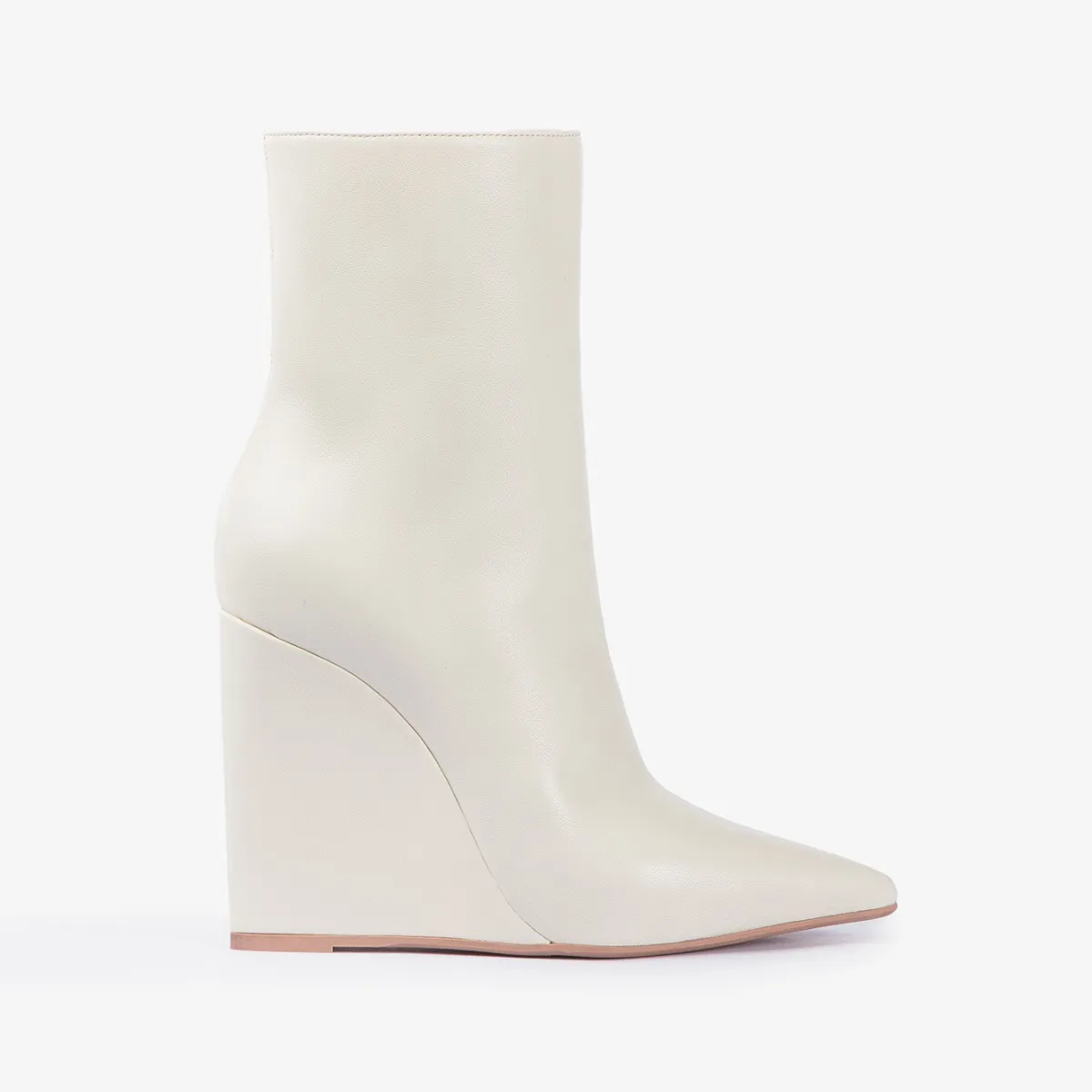 KIRA ANKLE BOOT 120 mm Milk white leather wedge ankle boot