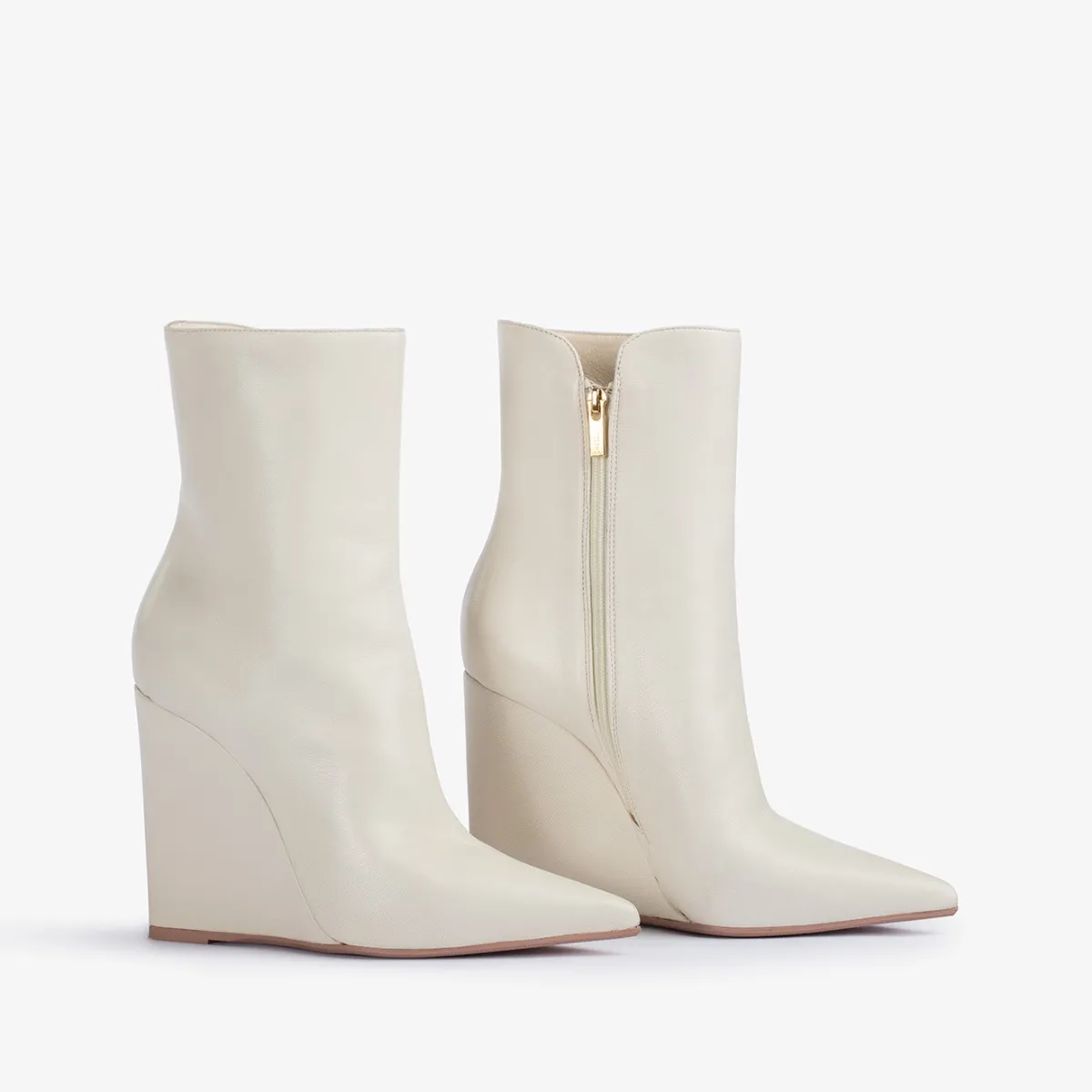 KIRA ANKLE BOOT 120 mm Milk white leather wedge ankle boot