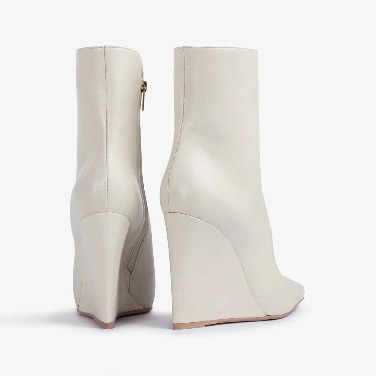 KIRA ANKLE BOOT 120 mm Milk white leather wedge ankle boot