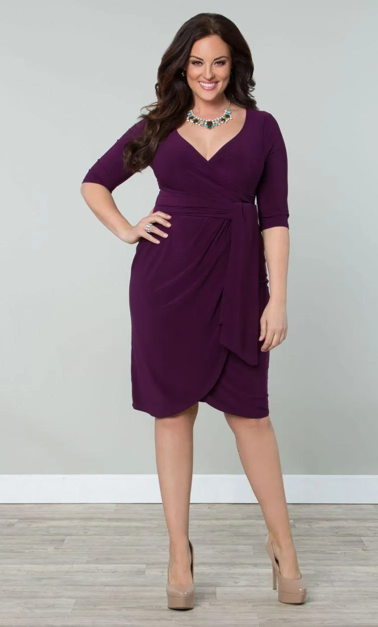 Kiyona Long Sleeve Faux Wrap Short Formal Dress