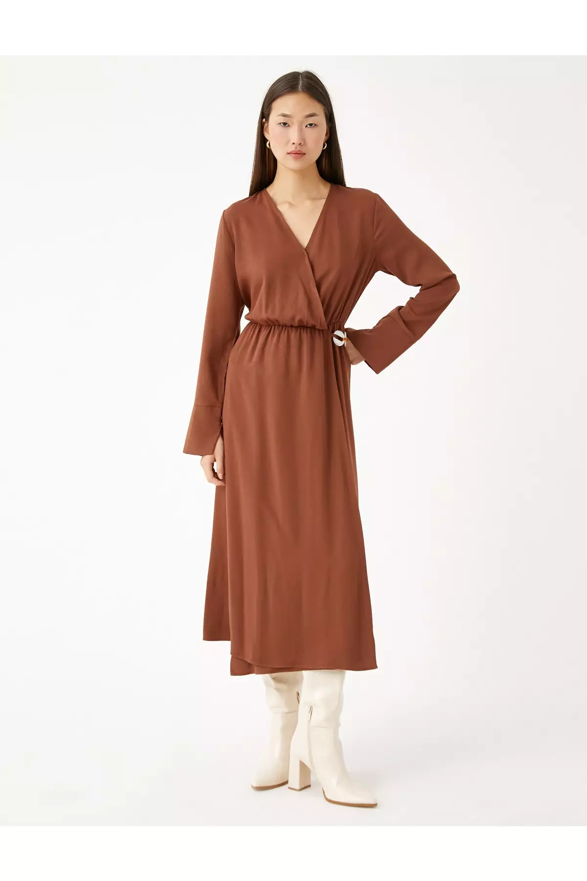 KOTON Midi Dress with Wrap Button Detail