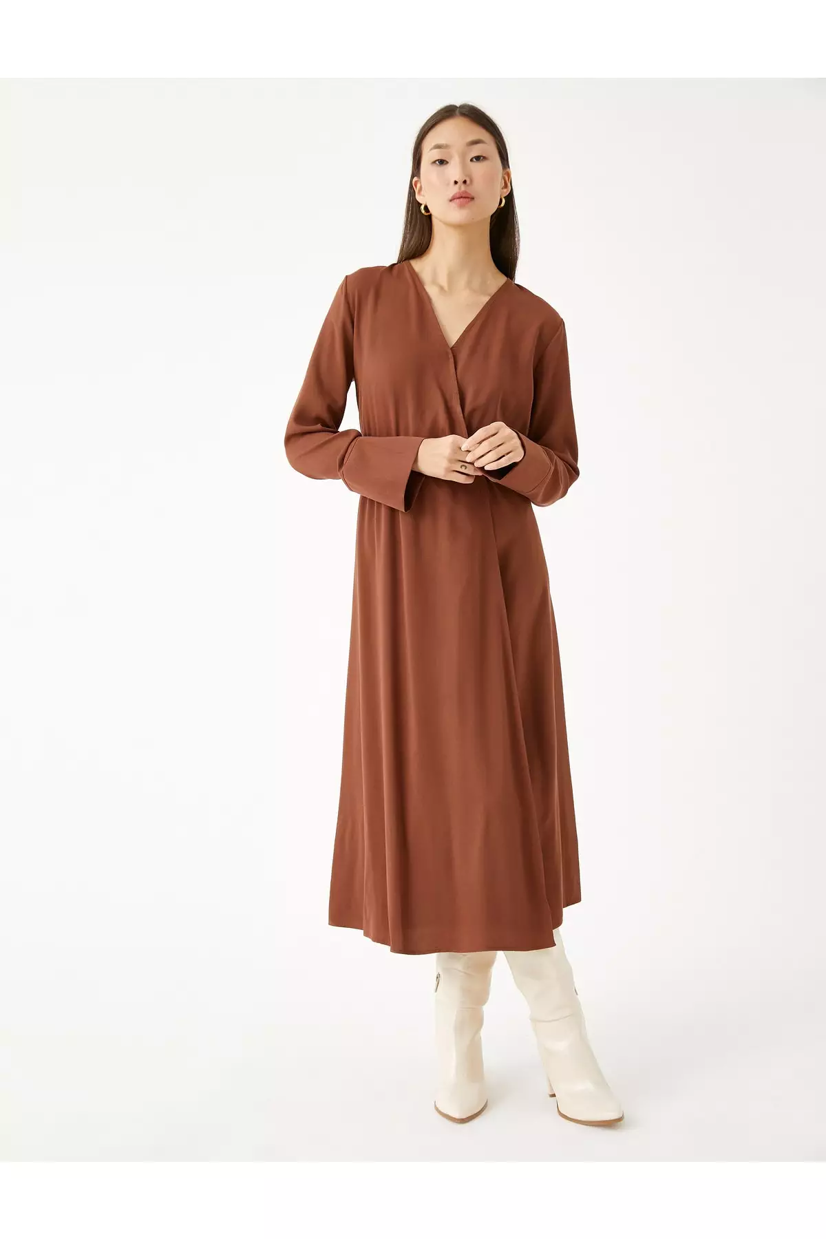 KOTON Midi Dress with Wrap Button Detail