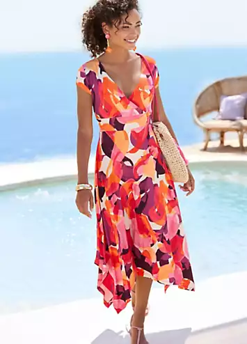 LASCANA Print Jersey Mock Wrap Dress with High Low Hem