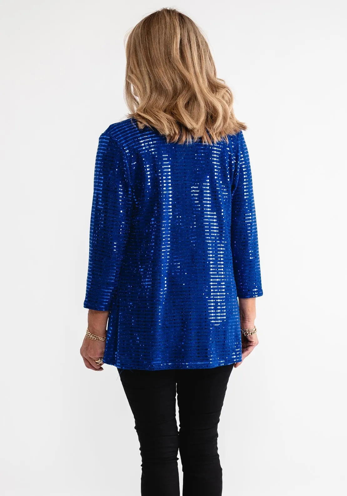 Leon Collection Glitter Cropped Sleeve Jacket, Blue