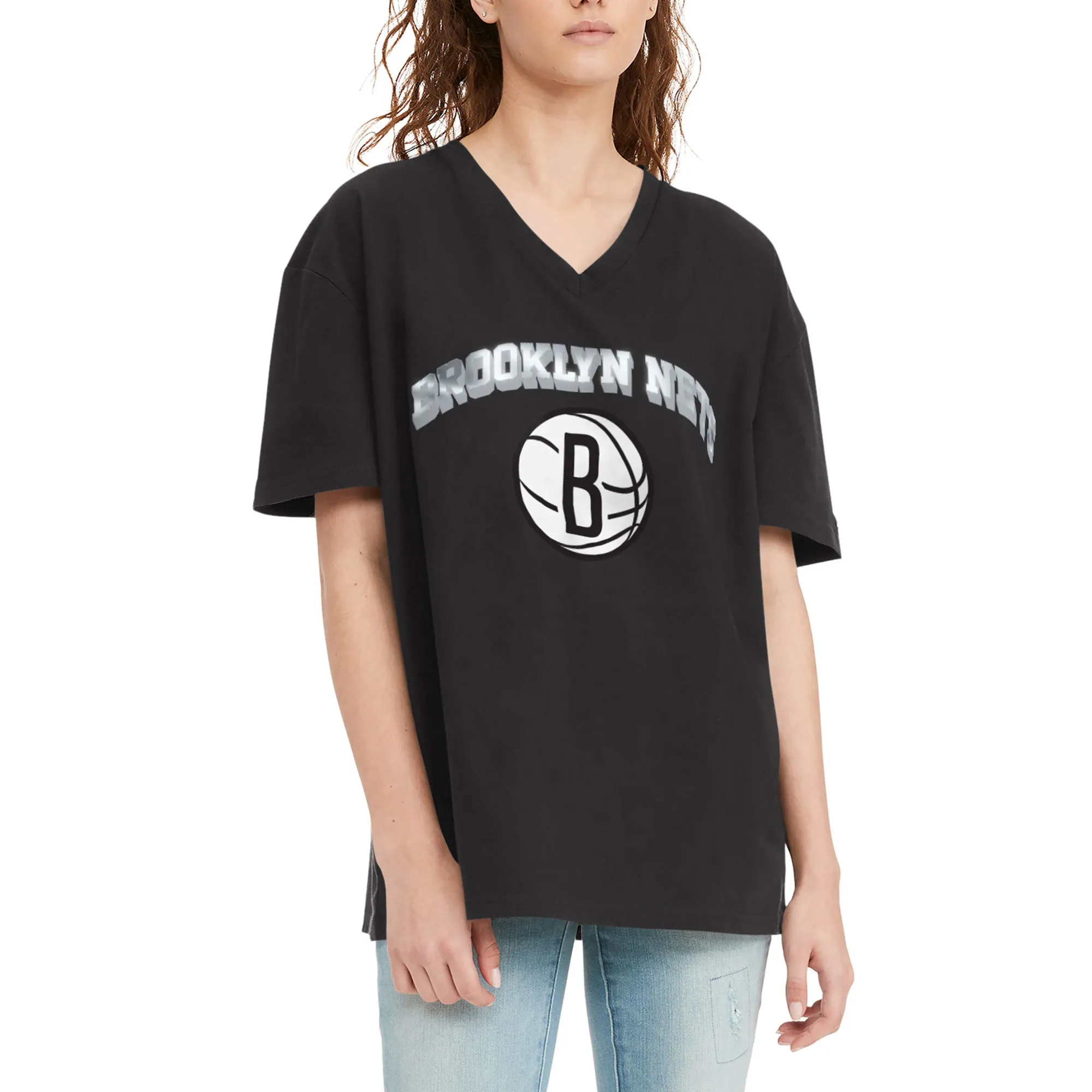 Lids Women's Tommy Jeans Black Brooklyn Nets Ashley V-Neck T-Shirt