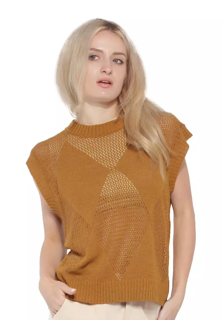 London Rag Brown Knitted Sleeveless Top