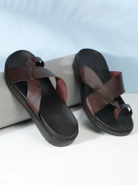 Men's Brown Leather Toe Loop Sandals