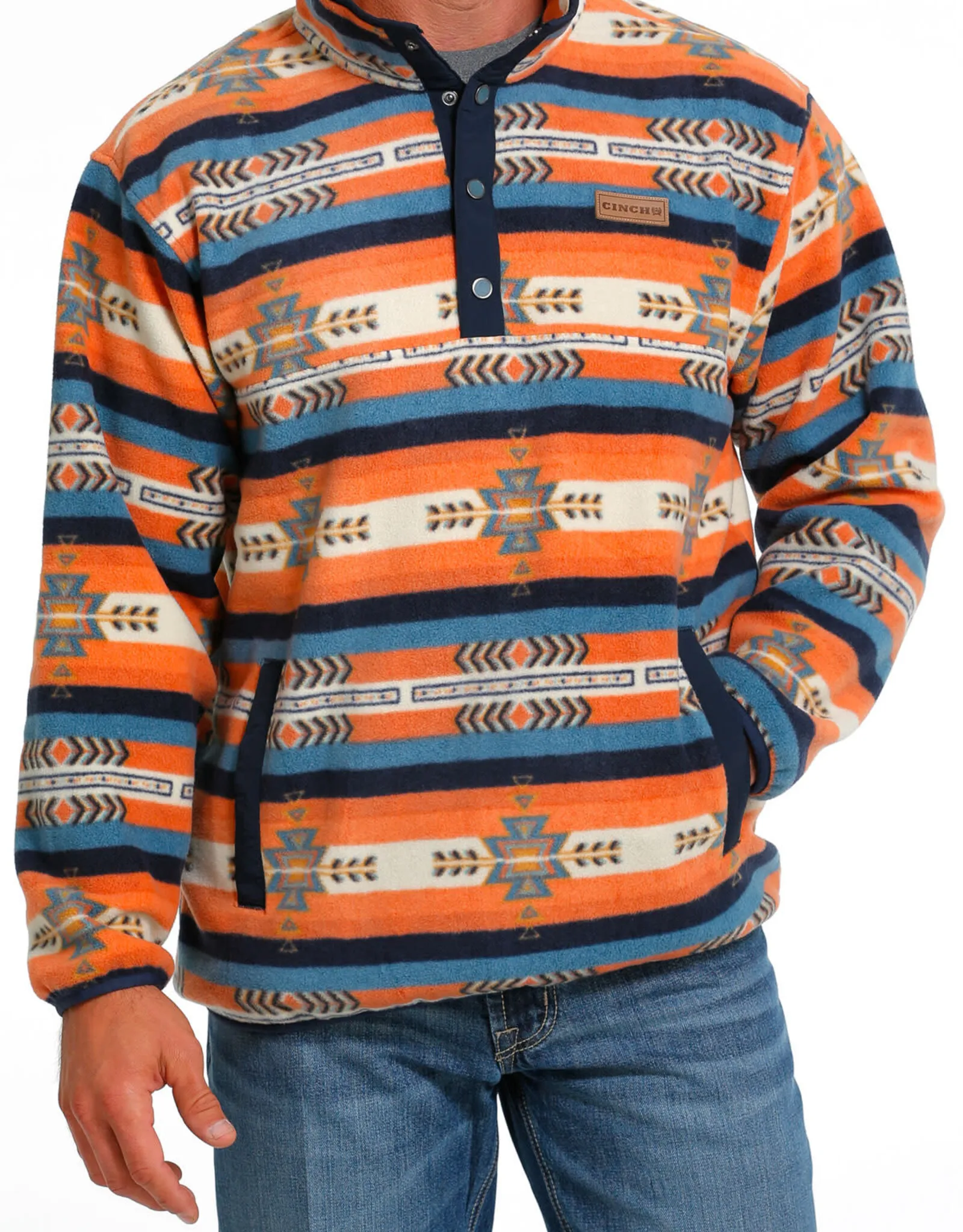 Mens Cinch Red and Blue Aztec Polar Fleece Quarter Snap Pullover