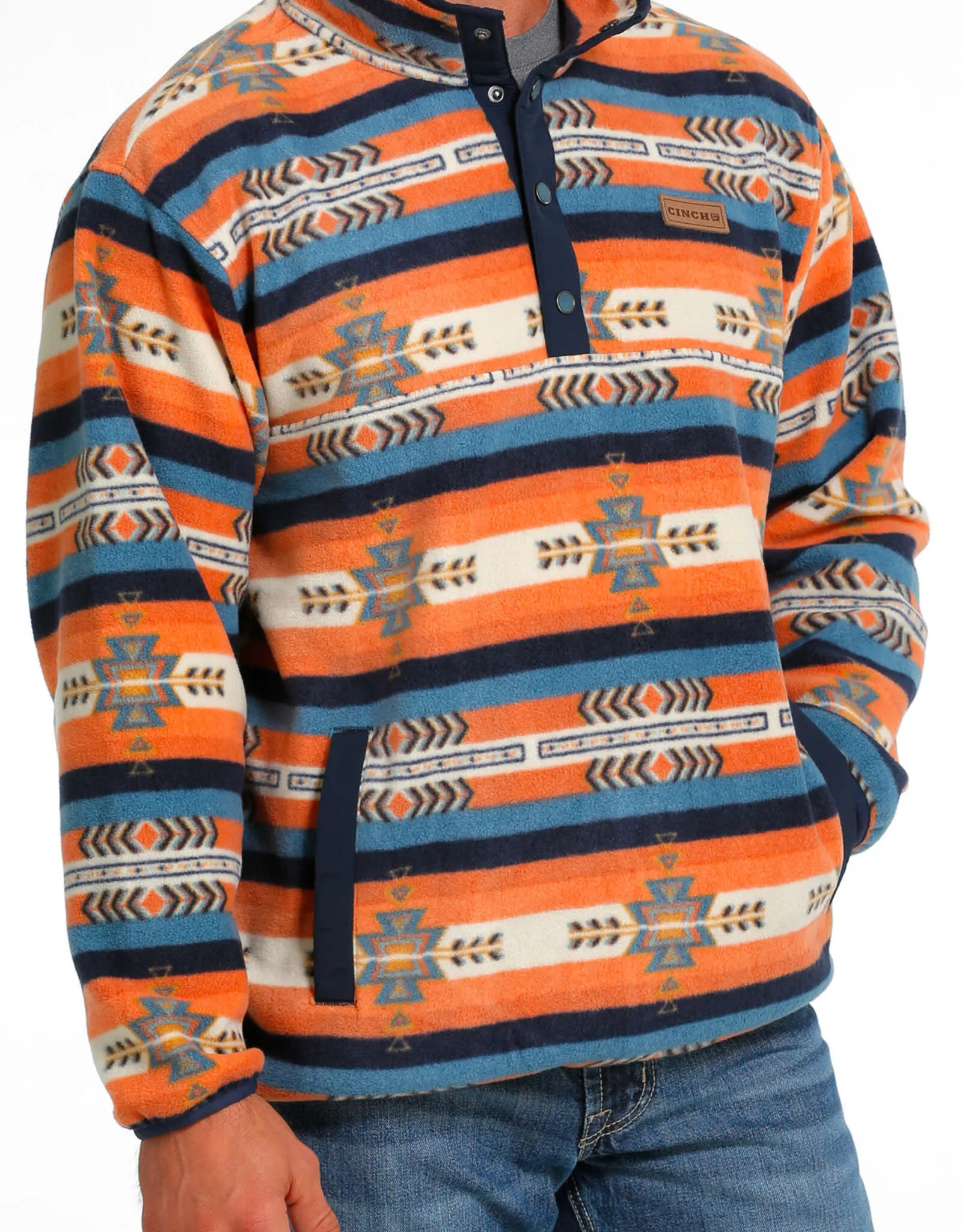 Mens Cinch Red and Blue Aztec Polar Fleece Quarter Snap Pullover