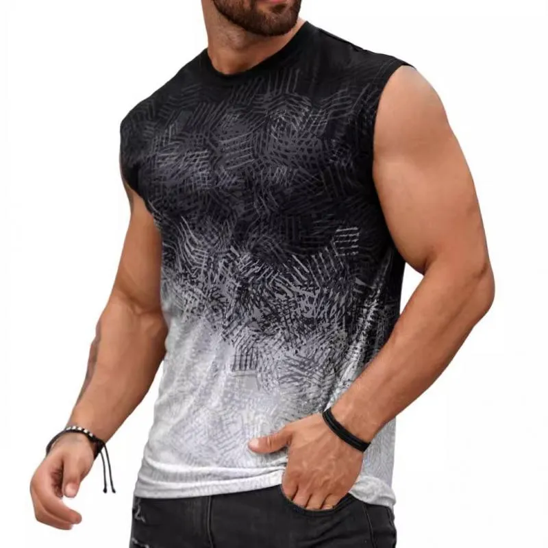 Men's Gradient Printed Round Neck Sleeveless Tank Top 57020849Z