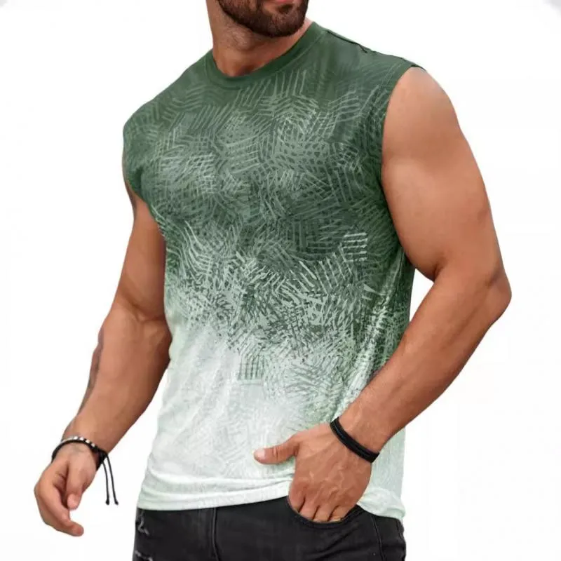 Men's Gradient Printed Round Neck Sleeveless Tank Top 57020849Z