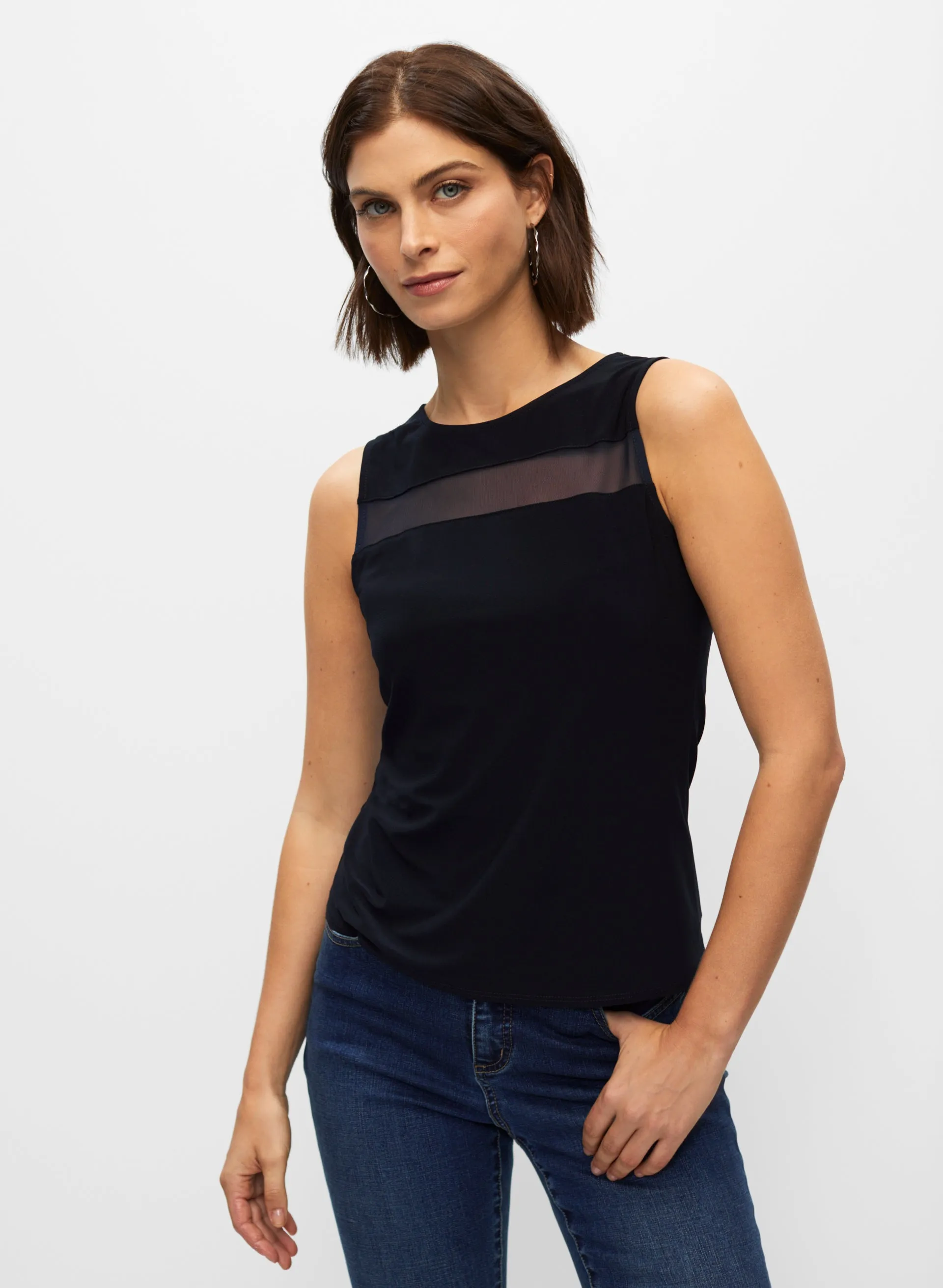 Mesh Detail Sleeveless Top