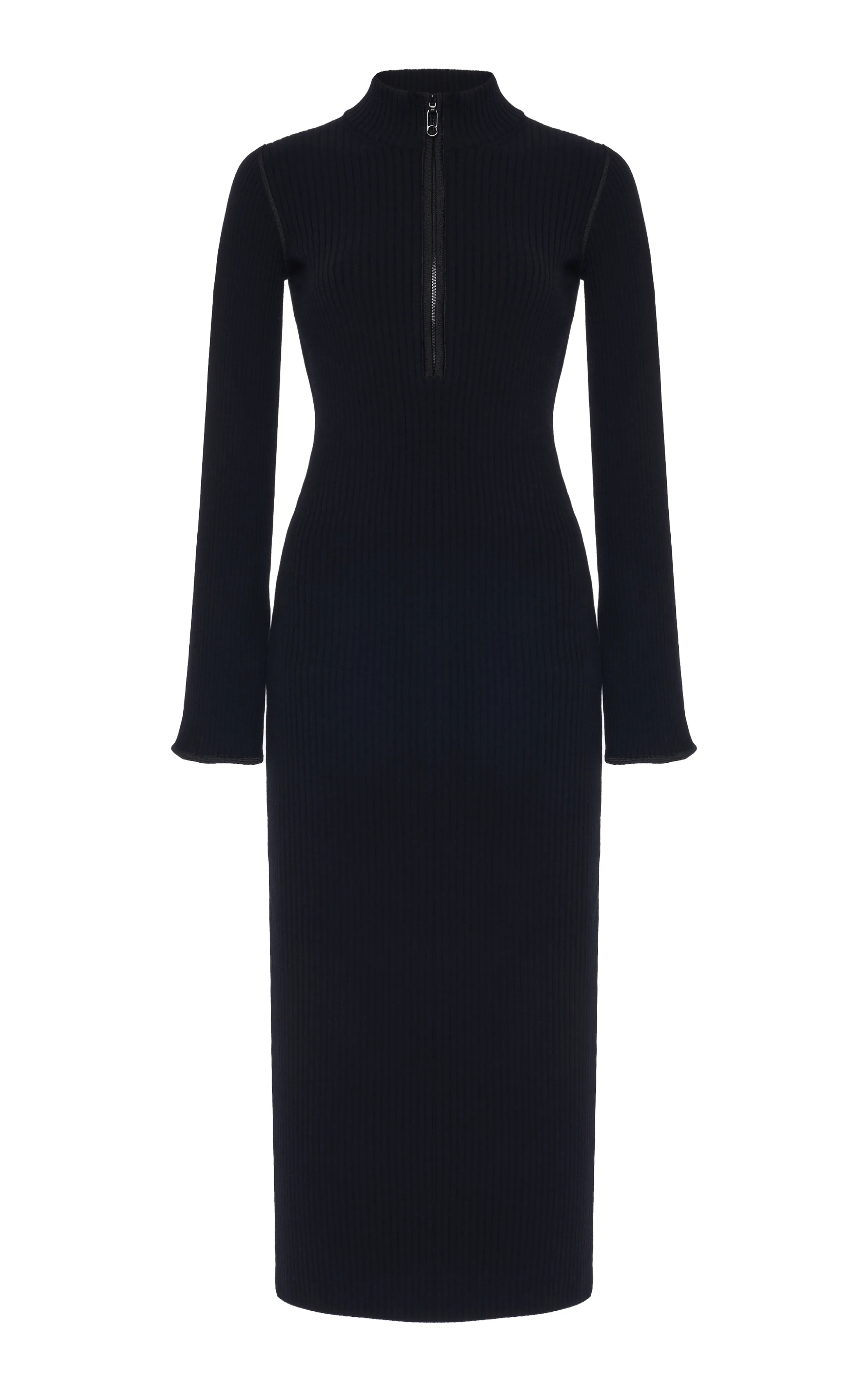 Moncler Half-Zip Knit Crepe Midi Dress