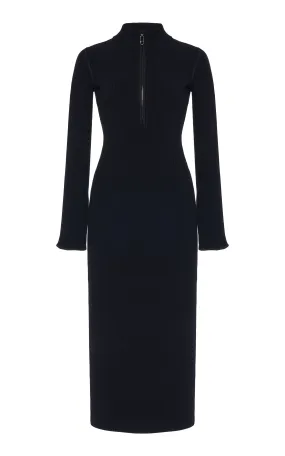 Moncler Half-Zip Knit Crepe Midi Dress